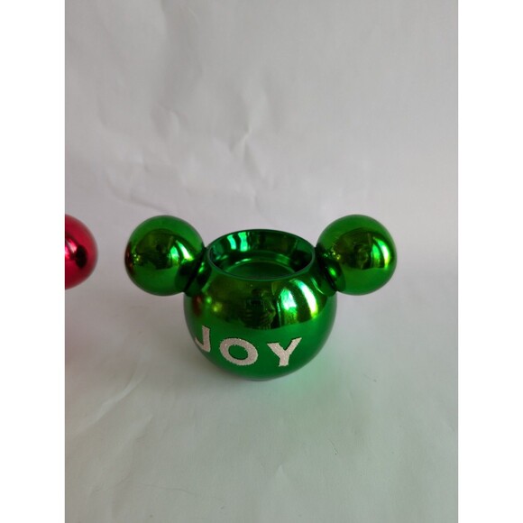 Disney Christmas Mickey Mouse Ear Candle Votive Holders Glass Peace Joy Love - Picture 2 of 5
